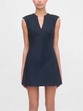 Sleeveless Navy V-Notch Mini Dress